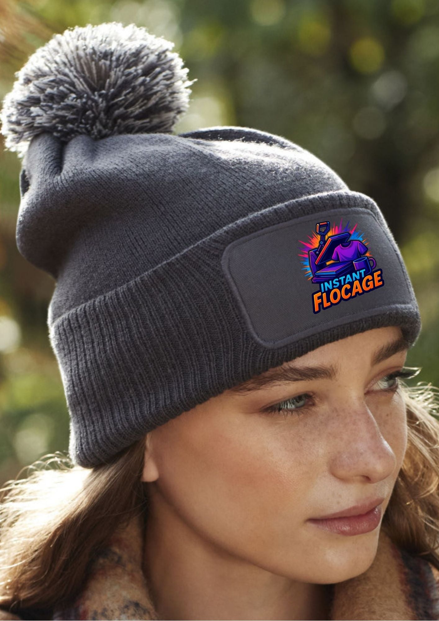 Bonnet Adulte pompom patch rectangle